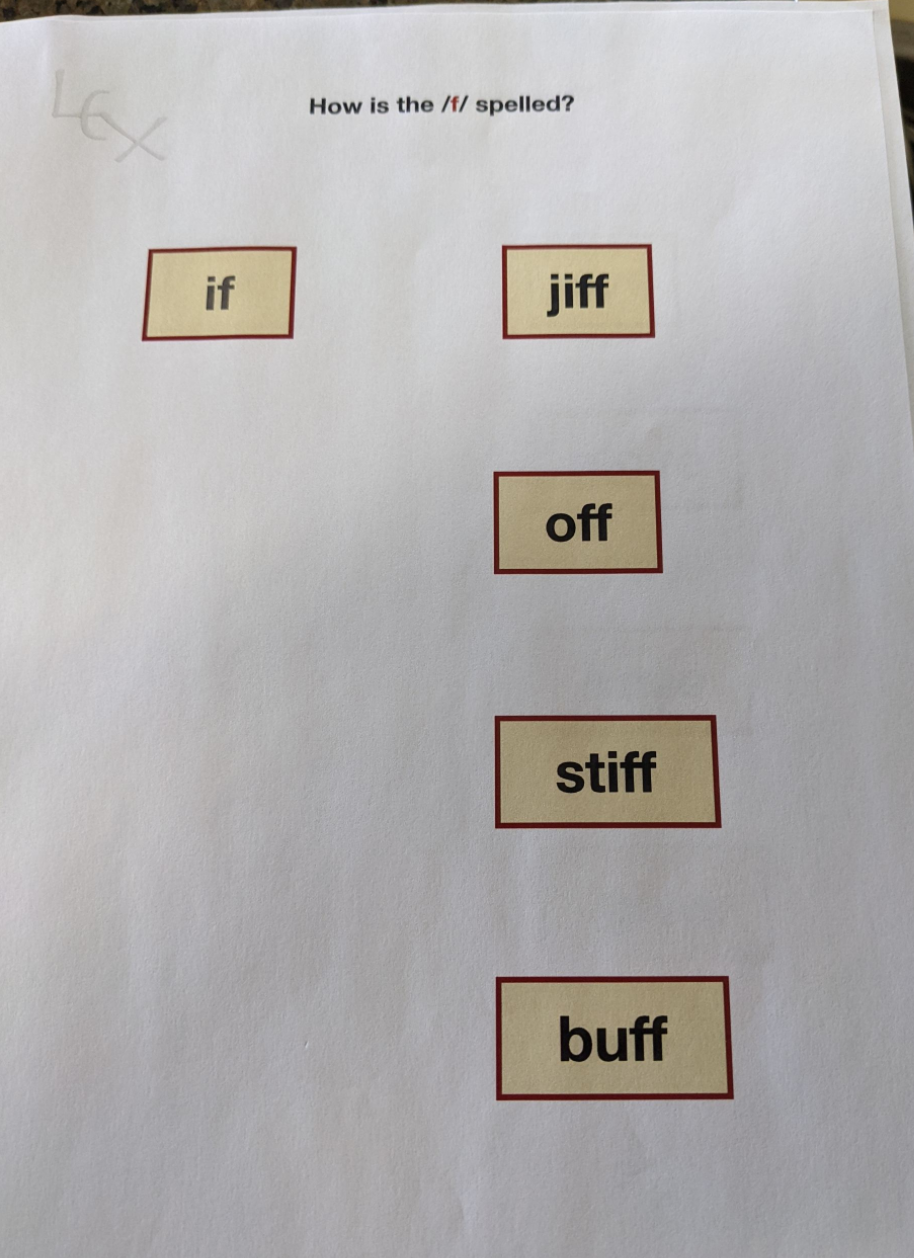 Activity comparing function & content words ending in /f/.