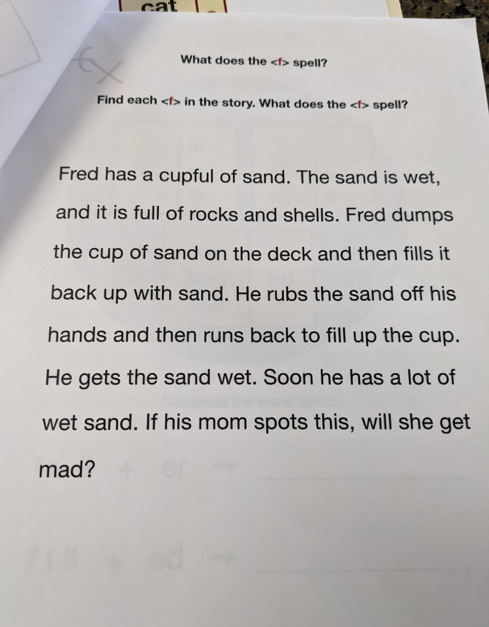 Photo of story for counting the letter <f>.